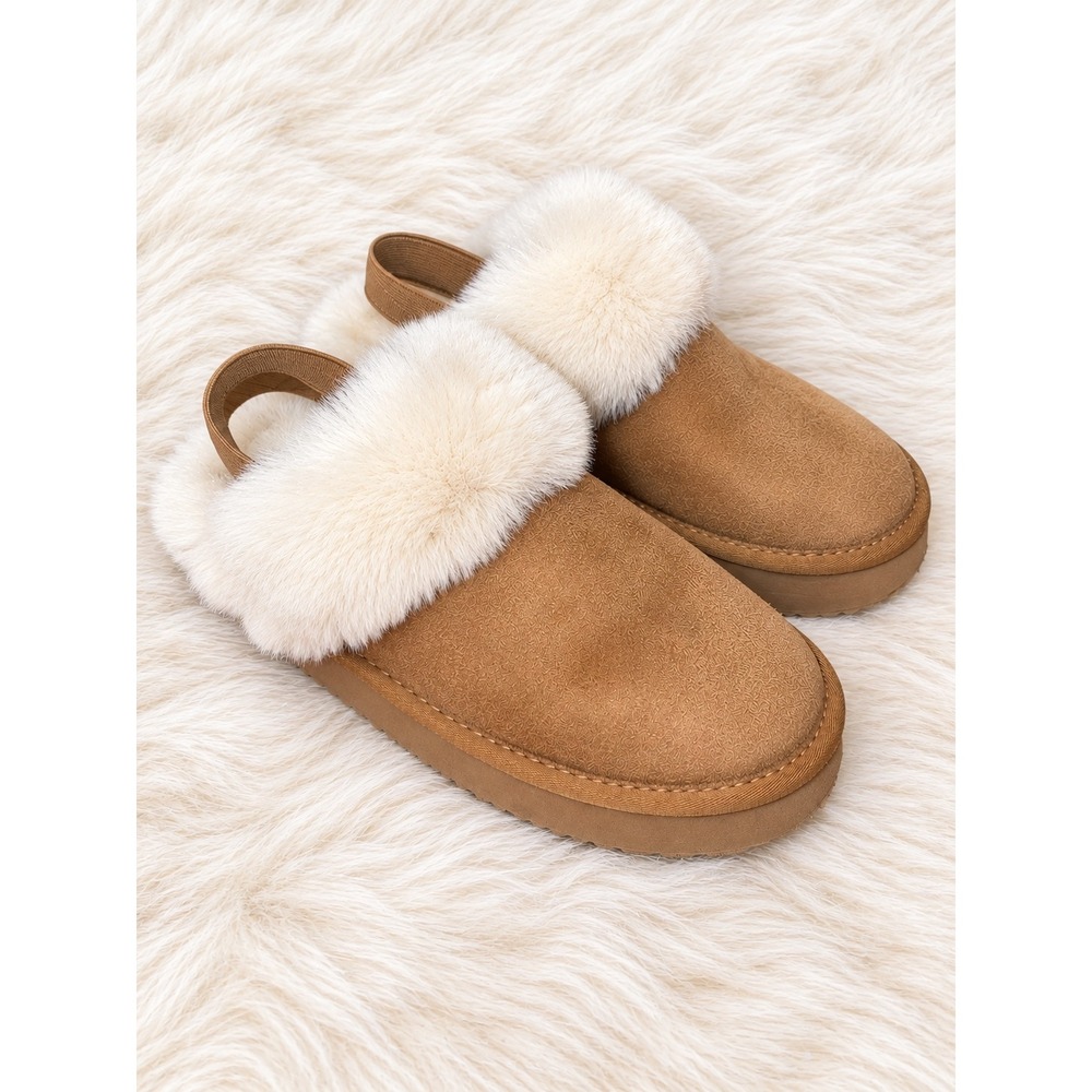 Tamarack Kids Girls Size 4 Chestnut Faux Fur Slingback Platform Slippers